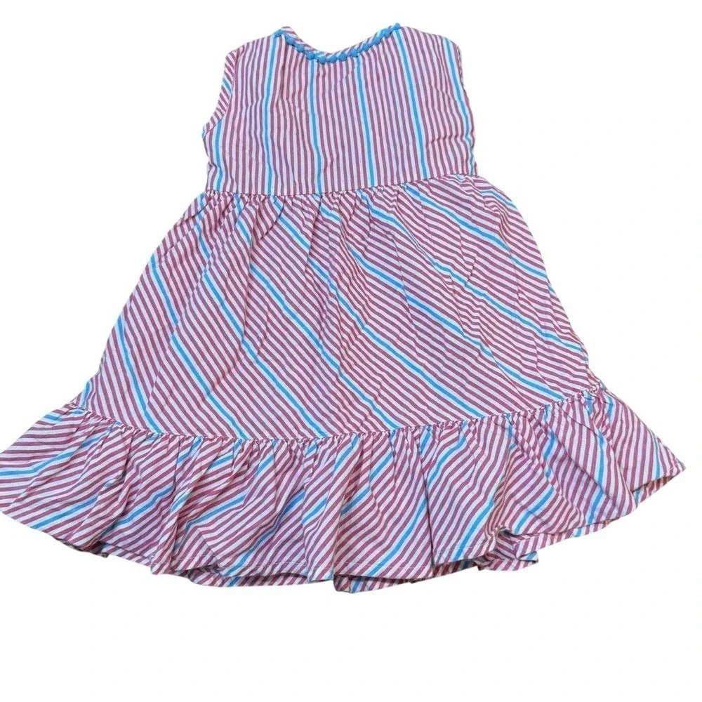Rockin Baby Pink Blue Stripe Wrap‎ Dress Ruffle Hem Kids Size 2T
